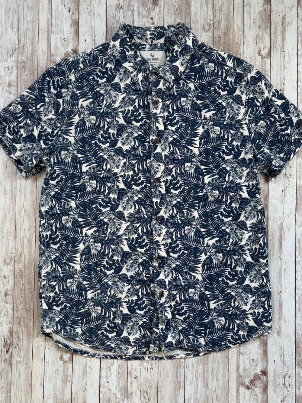 Old Khaki Men's Floral Hawaiian Linen Feel Shirt sz Medium Slim Fit Blue White